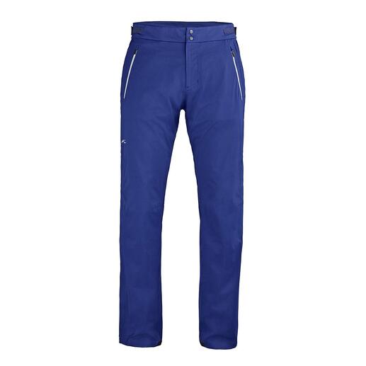 Pantalon bleu pour homme avec fermeture éclair et deux poches latérales.