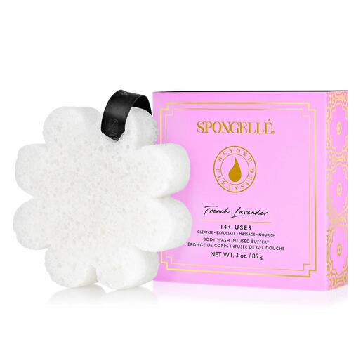 Éponge de beauté Spongellé en forme blanche avec un emballage rose.