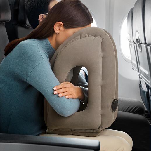 Coussin de voyage gonflable Design ergonomique unique pour un sommeil plus agréable lors d’un voyage en bus, train ou avion.