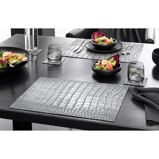 Set de table, 1 pièce ou Dessous de verre, lot de 6 pièces « Croco » Composite de cuir de haute qualité. Structure croco réaliste. Pourtant totalement résistant.