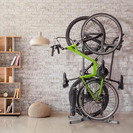 Support de rangement de vélo par suspension Une construction puissante et économe en place. Pas besoin de perceuse, de vis. Pas d’effort. À simplement accrocher.