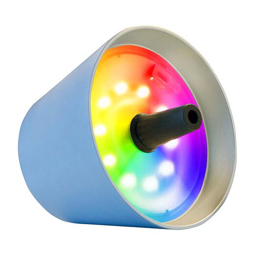 Lampe de bouteille LED rechargeable en bleu avec des LED lumineuses.
