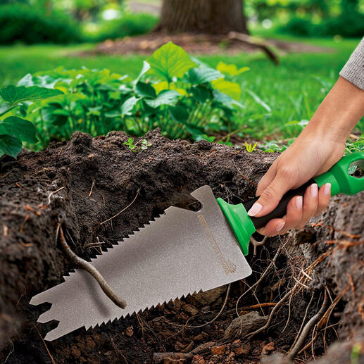 Bêche à main à dents de scie Coupe sans effort les réseaux de racines et pénètre facilement même dans les sols durs.