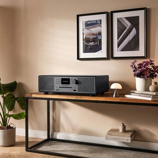 Radio multi MEISTERSTÜCK Gen.2 noire sur une étagère en bois.