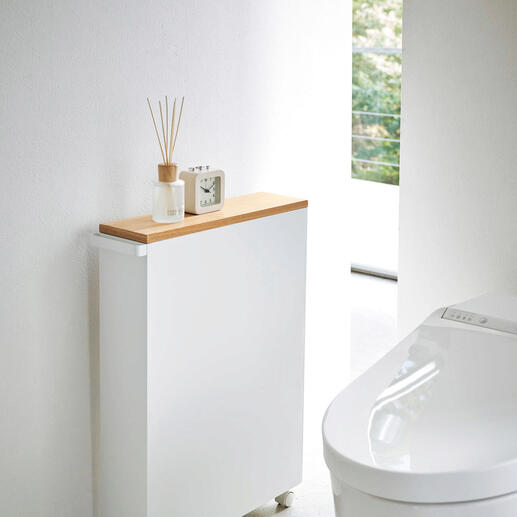 Armoire WC moderne en blanc avec surface en bois