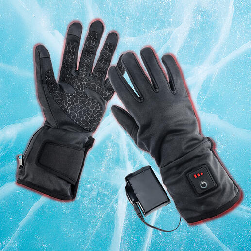 Gants chauffants sur un fond gélé avec batterie.