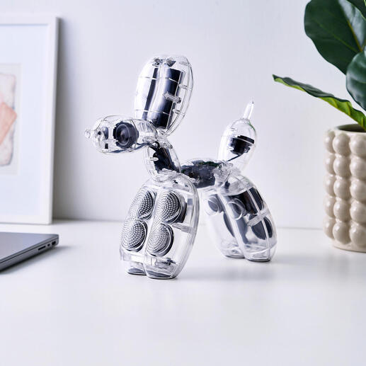 Haut-parleur sculptural en forme de chien en ballon.