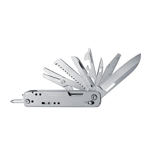 Outil multifonction compact 12-en-1 avec divers outils dépliés.