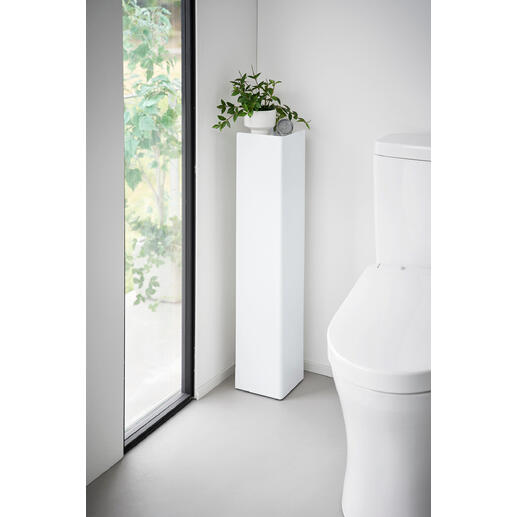 Organisateur de toilettes blanc avec plante et décoration dans le coin