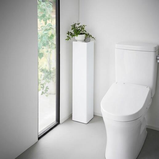 Organisateur de toilettes blanc avec plante et décoration dans le coin