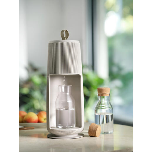 Filtre à eau Flowell en greige avec carafe en verre et bouteille d'eau