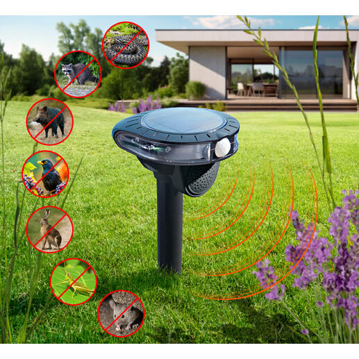 Système de lutte contre les animaux électroniques dans le jardin avec différents animaux sous forme de symboles.