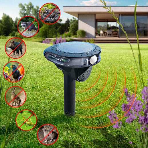 Système de lutte contre les animaux électroniques dans le jardin avec différents animaux sous forme de symboles.
