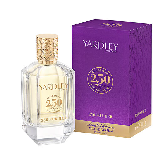 Eau de Parfum Yardley „250 for her“, 100 ml Par le maître parfumeur avec un savoir-faire de 250 ans : le parfum anniversaire de Yardley/Londres.