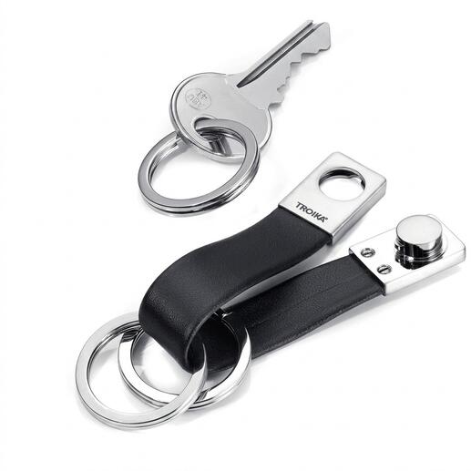 Clé et porte-clés Twister en noir et argent.