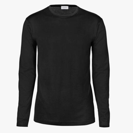 T-shirt long-sleeve Sunspel noir avec encolure ronde, vue de face.