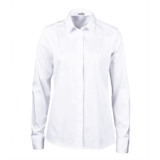 Chemise plissée van Laack, Blanc Plus féminine et élégante que la plupart : la chemise à dos plissé. Par le spécialiste des blouses, van Laack.