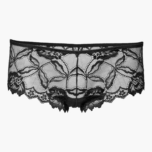 Slip After Eden en noir, vue de face avec motifs floraux en dentelle.