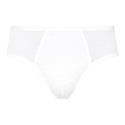 Slip Hanro blanc sans ouverture, simple et classique.