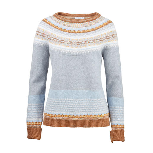 Pull-over Fair-Isle 6 couleurs Jacquard Fair-Isle rare et artistique, composé de 6 couleurs contemporaines. Par Eribé, Écosse.