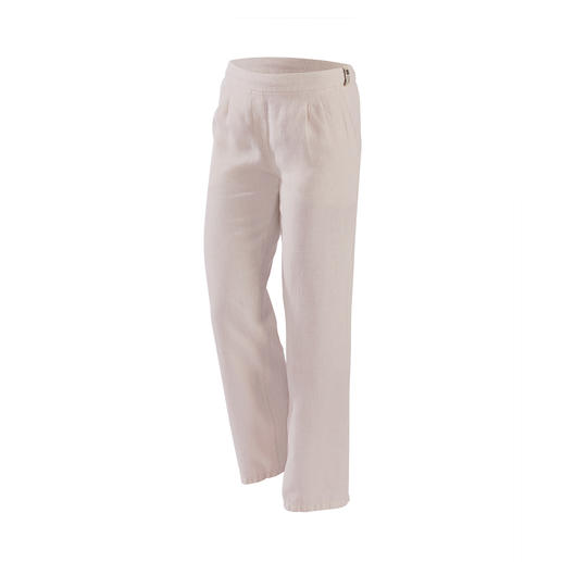 Pantalon confort à enfiler en lin Pur lin. Jambes larges tendances. Ceinture extensible confortable. Prix abordable.