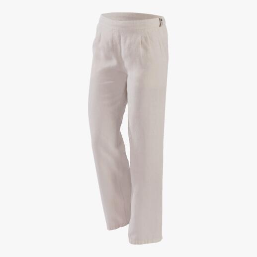 Pantalon confort à enfiler en lin Pur lin. Jambes larges tendances. Ceinture extensible confortable. Prix abordable.