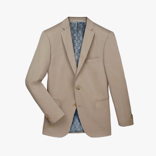 Blazer beige avec une doublure bleue claire.