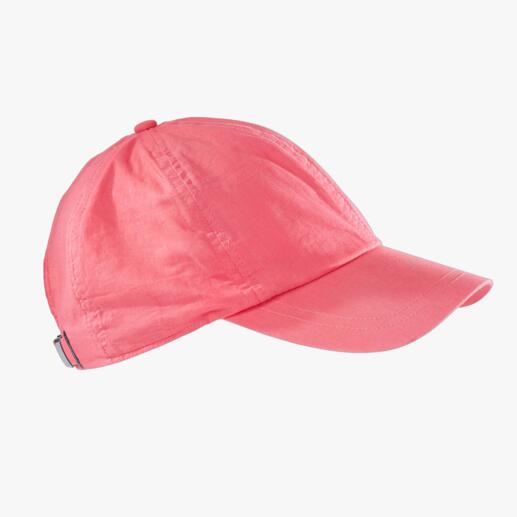 Casquette de baseball OCONI en corail avec visière incurvée, photographiée de côté.
