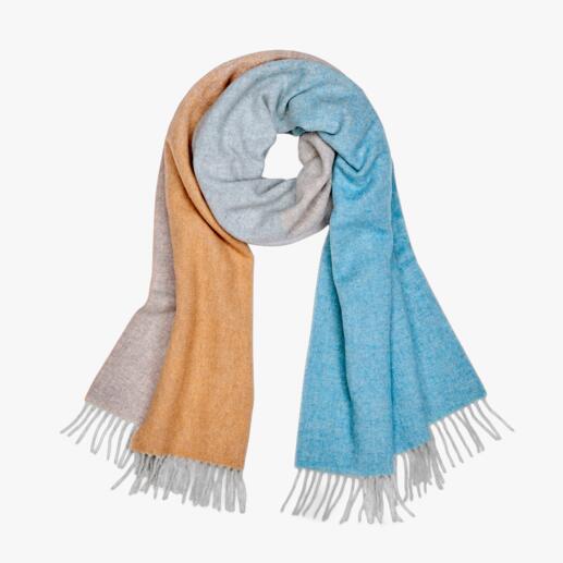 Écharpe en jacquard Ancini multicolore en orange, beige, bleu et gris.