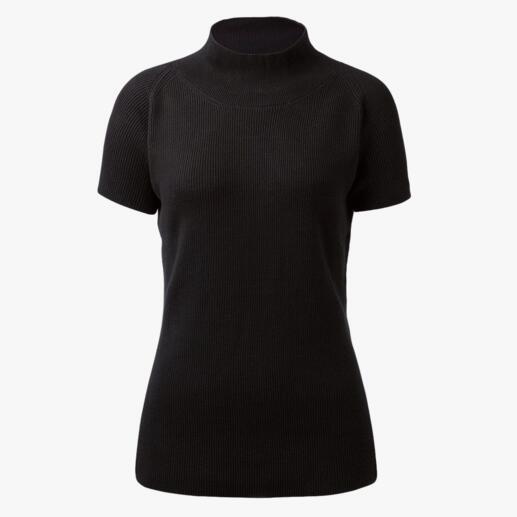 Pull à manches courtes noir, taille 36, avec col montant.
