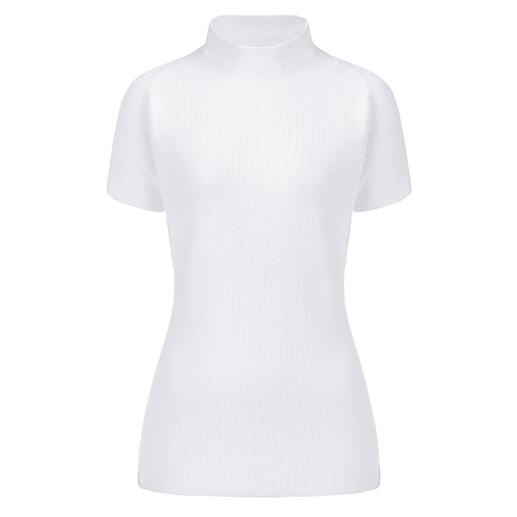 Pull à manches courtes blanc, taille 36, avec col montant.
