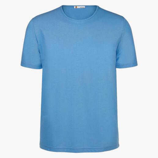 T-shirt bleu ciel pour hommes, présenté simplement sur une table.