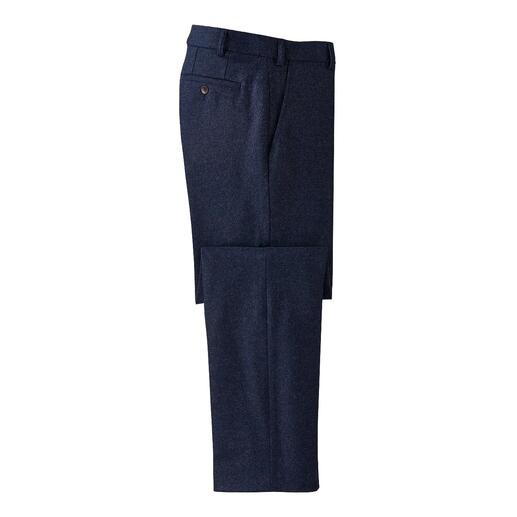 Pantalon en fin loden bleu, vue latérale
