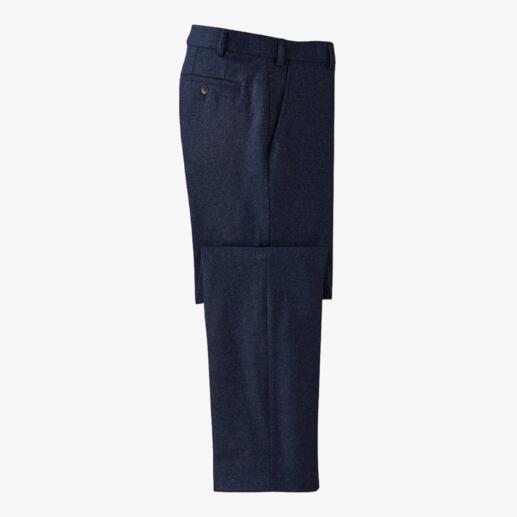 Pantalon en fin loden bleu, vue latérale