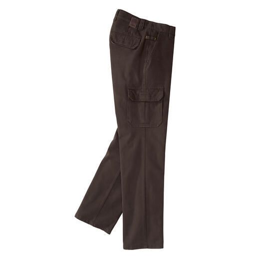 Cargo Pima-coton all-weather de couleur marron, vue latérale.