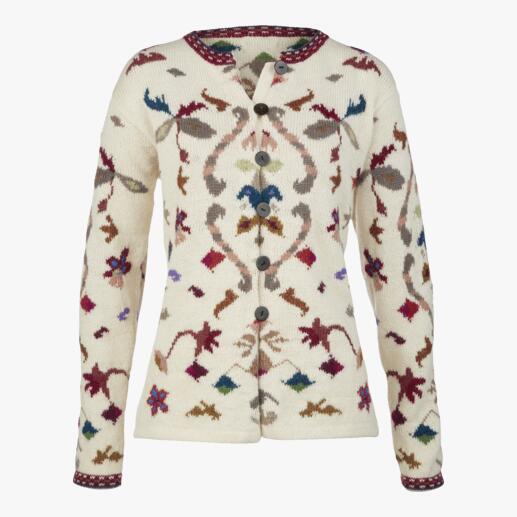 Cardigan en alpaga blanc/multicolore avec boutons et motif floral