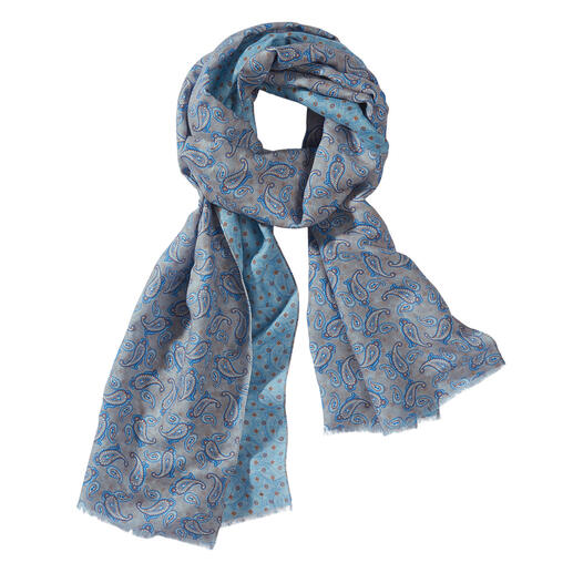 Écharpe à double imprimé bleue avec motif paisley