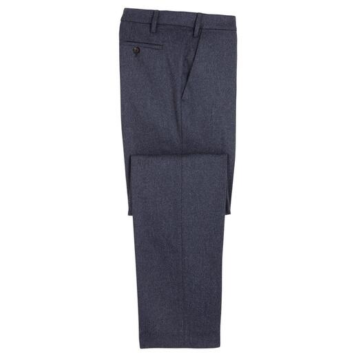 Pantalon en laine de cachemire Eurex by Brax posé à plat, couleur bleue.