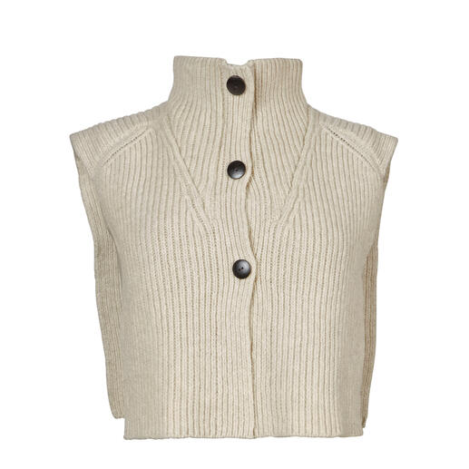 Col beige avec trois boutons noirs.