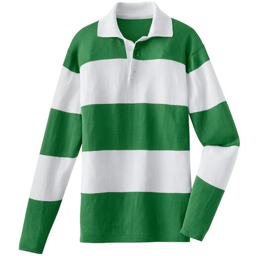 Polo rugby vert pour hommes avec des rayures blanches, taille 48.
