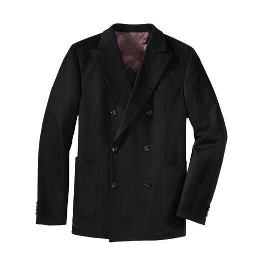 Blazer en cachemire noir de face, coupe élégante.