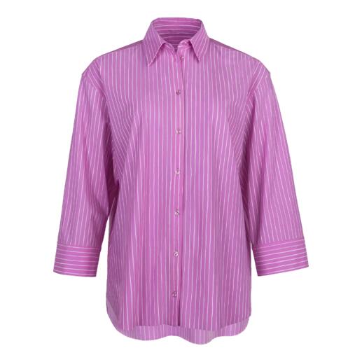 Vue avant d'une chemise rayée rose avec boutons.
