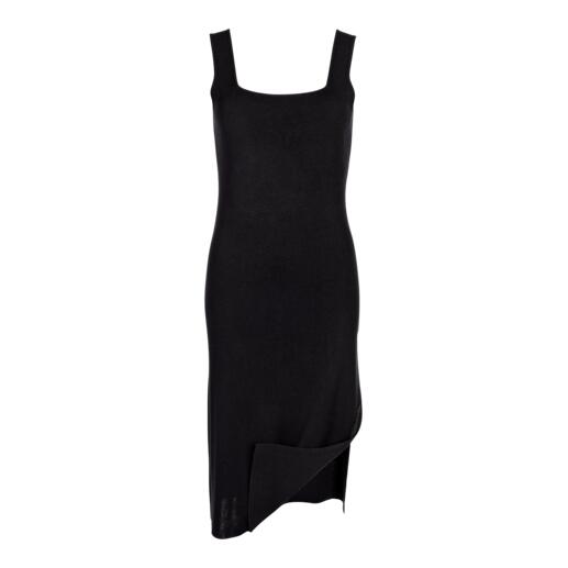 Robe en soie lyocell noire avec ourlet asymétrique