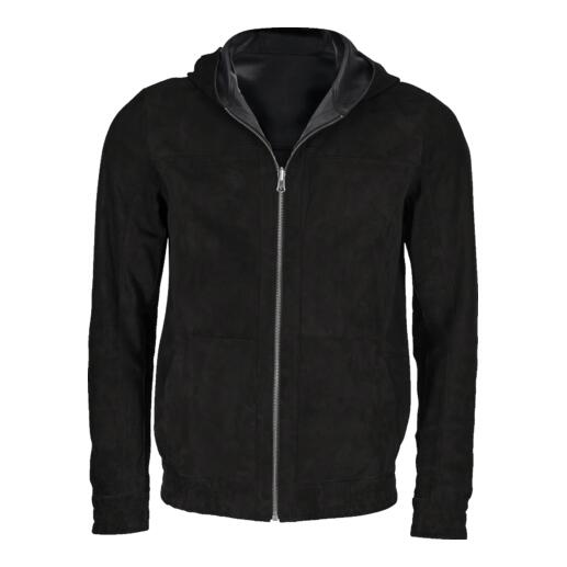 Hoodie en cuir réversible OCONI en noir avec capuche, matériau doux