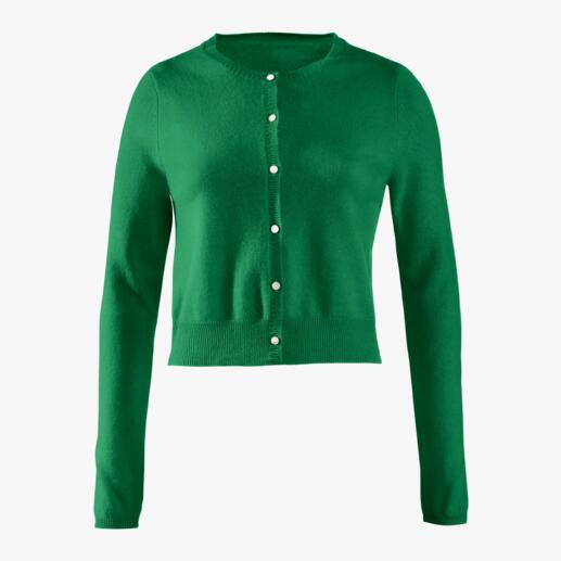 Cardigan court FTC en vert, avec boutons en vue de face