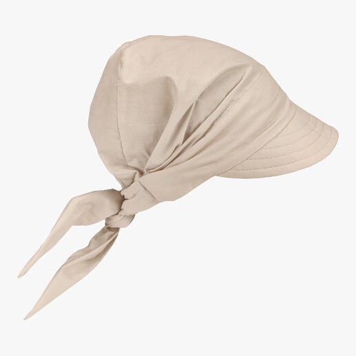 Casquette en coton de couleur naturelle, avec un nœud à l'arrière.