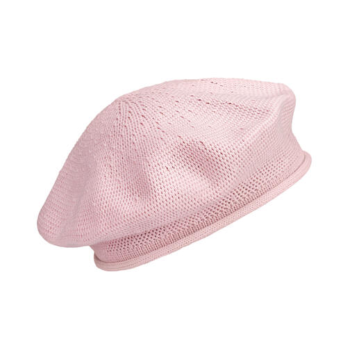 Béret en coton rose à structure en filet.