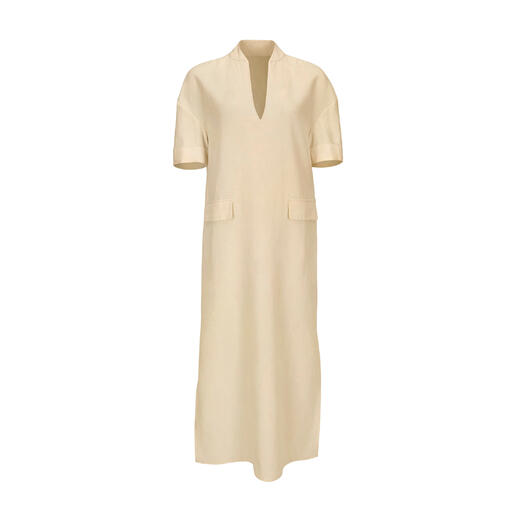 Vue avant d'une robe en Tencel™/lin jaune clair sans modèle.