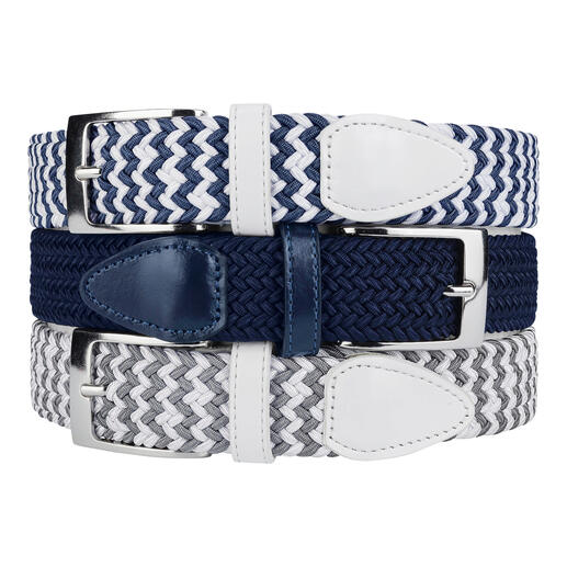 Ensemble de ceintures élastiques; couleurs : blanc et bleu denim avec boucles brillantes
