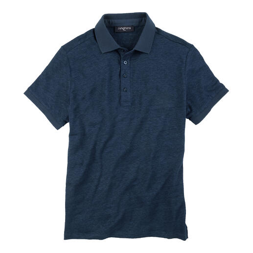 Polo en lin bleu foncé en taille 48 avec des manches courtes et un col classique.